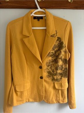 B.L.E.U. Mustard Floral Two-Button Blazer